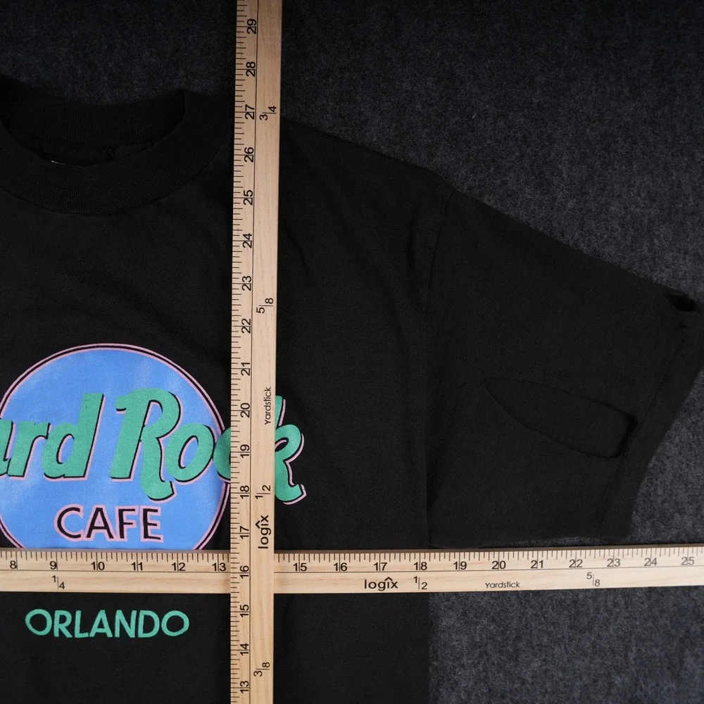 Hanes Beefy Hard Rock Cafe Orlando T-Shirt Mens L Black Fair Distressed 90s USA